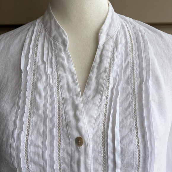 •J. Jill• White 100% Linen Pintuck Button Front Tunic Blouse – Size XS - Picture 7 of 8